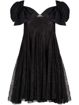 Sukienka z kokardką w kwiatki koronkowa Nina Ricci czarna