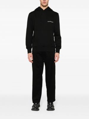 Raštuotas medvilninis džemperis su gobtuvu Calvin Klein Jeans juoda