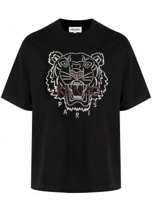 Camiseta con bordado con rayas de tigre Kenzo negro