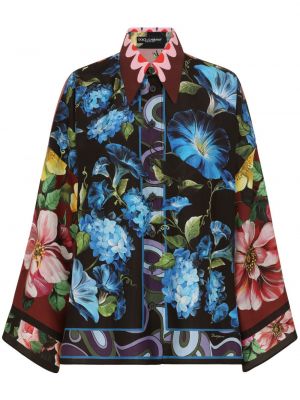 Svilena košulja s cvjetnim printom s printom Dolce & Gabbana crna