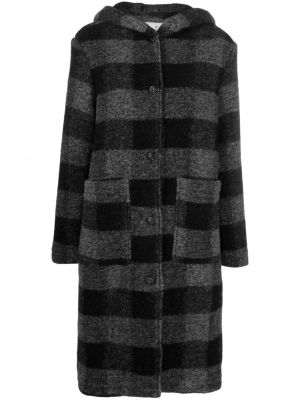 Kostkovaný vlněný kabát s kapucí Woolrich