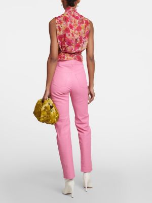 Δερμάτινο παντελόνι με ίσιο πόδι με ψηλή μέση Stouls ροζ