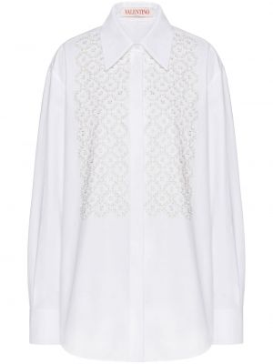 Βαμβακερό πουκάμισο με κέντημα Valentino Garavani λευκό