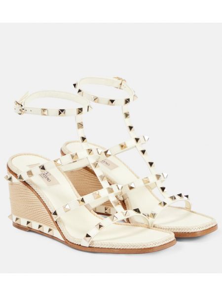 Kožené sandále na kline Valentino Garavani biela