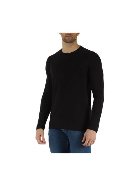 Camiseta de manga larga slim fit de algodón Calvin Klein negro