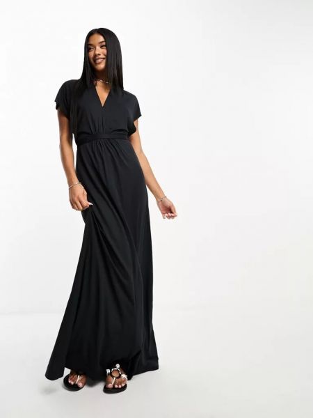 Трикотажное длинное платье с v-образным вырезом French Connection черное