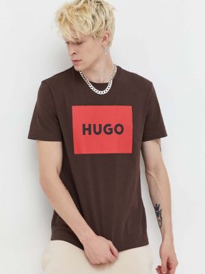 Тениска с дълъг ръкав с принт Hugo кафяво