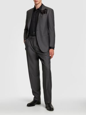 Vlněné klasické kalhoty Giorgio Armani šedé