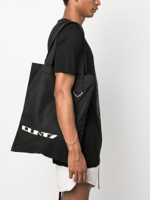 Shopper handtasche aus baumwoll mit print Rick Owens Drkshdw schwarz