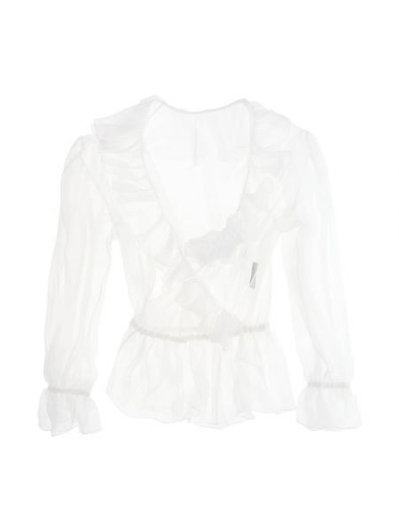 Biała jedwabna bluzka z falbankami Dolce And Gabbana