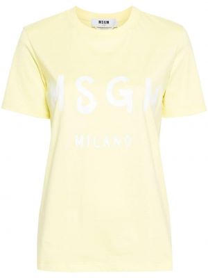 Памучна тениска с принт Msgm жълто