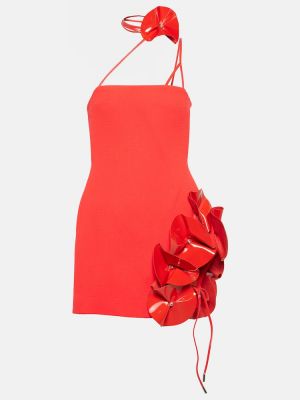 Sukienka wełniana w kwiatki z krepy David Koma czerwona