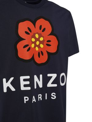 Памучна тениска с принт от джърси Kenzo Paris синьо