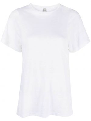 Ленена тениска с кръгло деколте Toteme бяло
