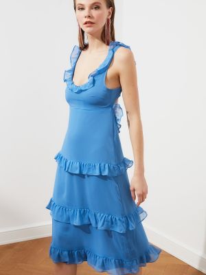 Šifonové šaty s volány Trendyol modré