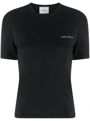Haftowana koszulka bawełniana Halfboy czarna