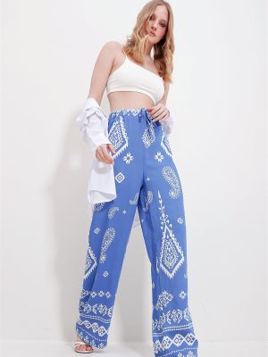 Spodnie plecione Trend Alaçatı Stili niebieskie