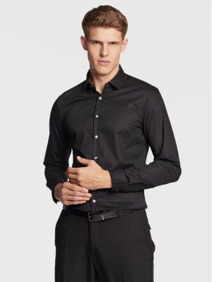 Bodkovaná slim fit priliehavá košeľa Calvin Klein čierna