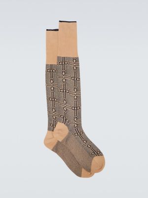 Жакардови памучни чорапи Gucci бежово
