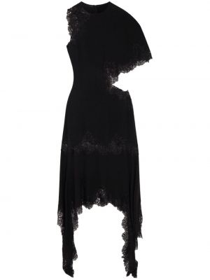 Ασύμμετρη μεταξωτή κοκτέιλ φόρεμα με δαντέλα Stella Mccartney μαύρο