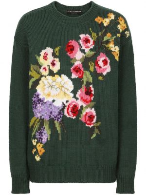 Вълнен пуловер на цветя Dolce & Gabbana зелено