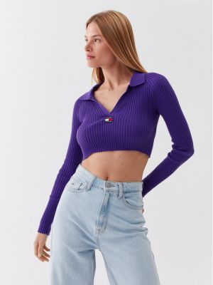 Slim fit priliehavý sveter Tommy Jeans fialová