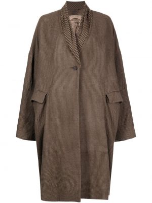Kostkovaný vlněný kabát s potiskem Ziggy Chen hnědý