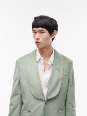 Бархатный пиджак с отложным воротником Topman зеленый