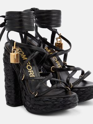 Kožené sandále na platforme Tom Ford čierna