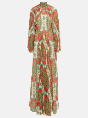Plisované dlouhé šaty s paisley vzorom Etro