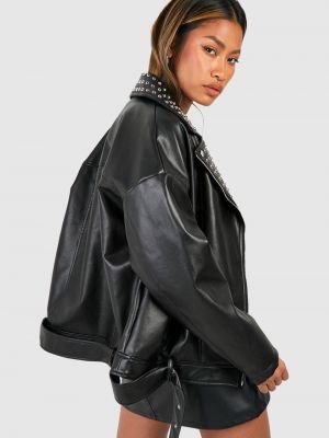 Кожаная куртка оверсайз из искусственной кожи Boohoo черная