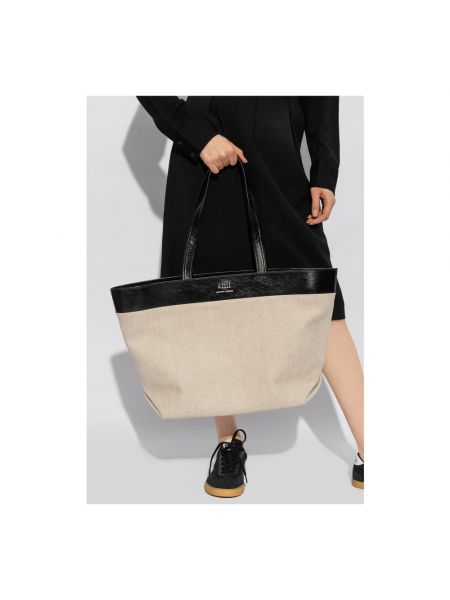 Leder leinen shopper handtasche mit taschen Ami Paris