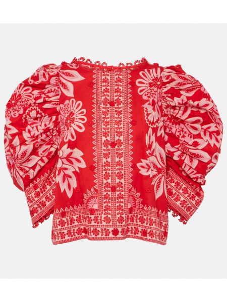 Bombažna bluza s cvetličnim vzorcem Farm Rio rdeča