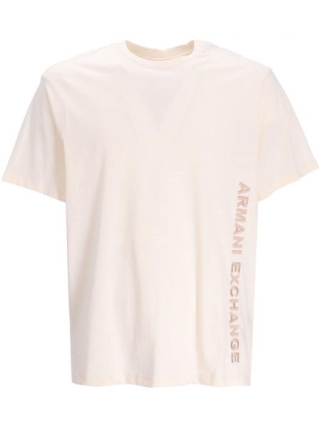 Bavlněné tričko s potiskem Armani Exchange béžové