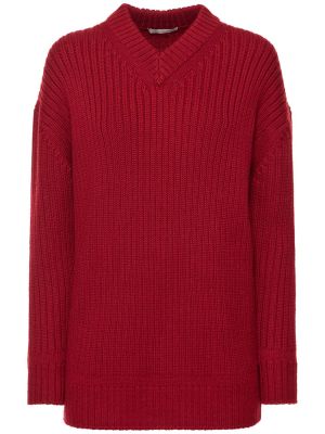 Sweter wełniany z dekoltem w serek Emilia Wickstead czerwony