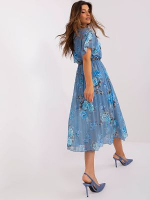 Sukienka mini z nadrukiem z krótkim rękawem Fashionhunters niebieska