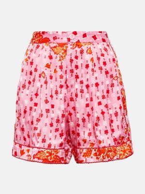 Satenske kratke hlače s cvjetnim printom Poupette St Barth ružičasta