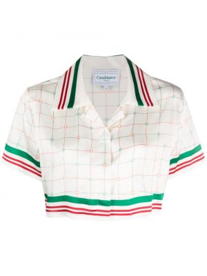 Svilena srajca s karirastim vzorcem Casablanca bela