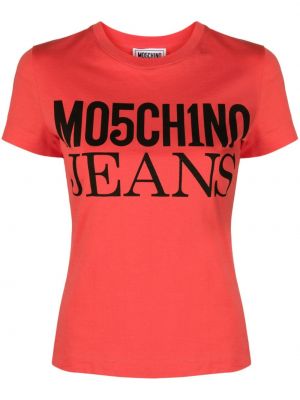 Koszulka bawełniana z nadrukiem Moschino Jeans różowa