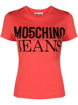 Baskılı pamuk tişört Moschino Jeans pembe