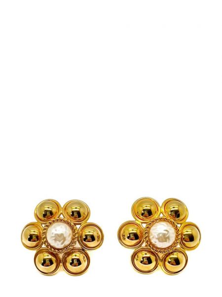 Květinové náušnice s perlami Jennifer Gibson Jewellery zlaté