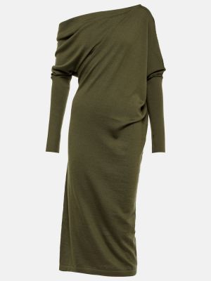 Kašmírové hedvábné midi šaty Tom Ford zelené