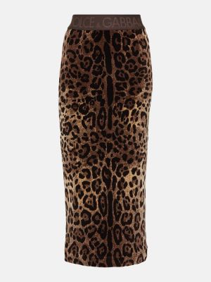 Zamatová midi sukňa s potlačou s leopardím vzorom Dolce&gabbana