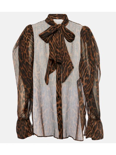 Camicia di seta con stampa leopardato Nina Ricci marrone