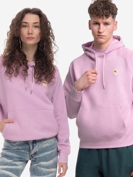Pamučna hoodie s kapuljačom Puma ružičasta