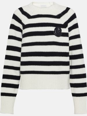 Svītrainas vilnas džemperis Moncler balts