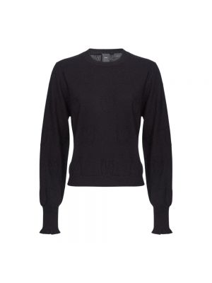 Sweter z okrągłym dekoltem z kaszmiru z falbankami Pinko czarny