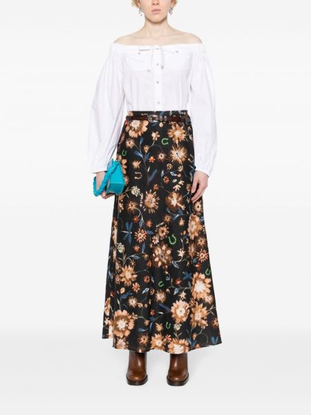 Květinové lněné midi sukně s potiskem Dorothee Schumacher černé