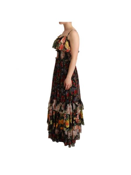 Vestido largo de gasa de flores con estampado Dolce & Gabbana