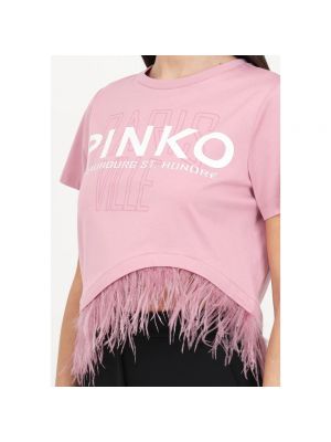 Crop top con plumas con estampado de plumas Pinko rosa
